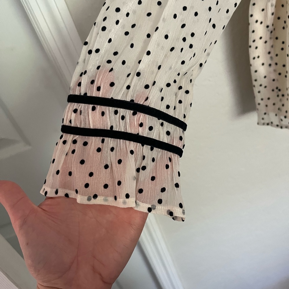 Ann Taylor Loft Black/Cream Velvet Polka Dot Blouse-Size XL